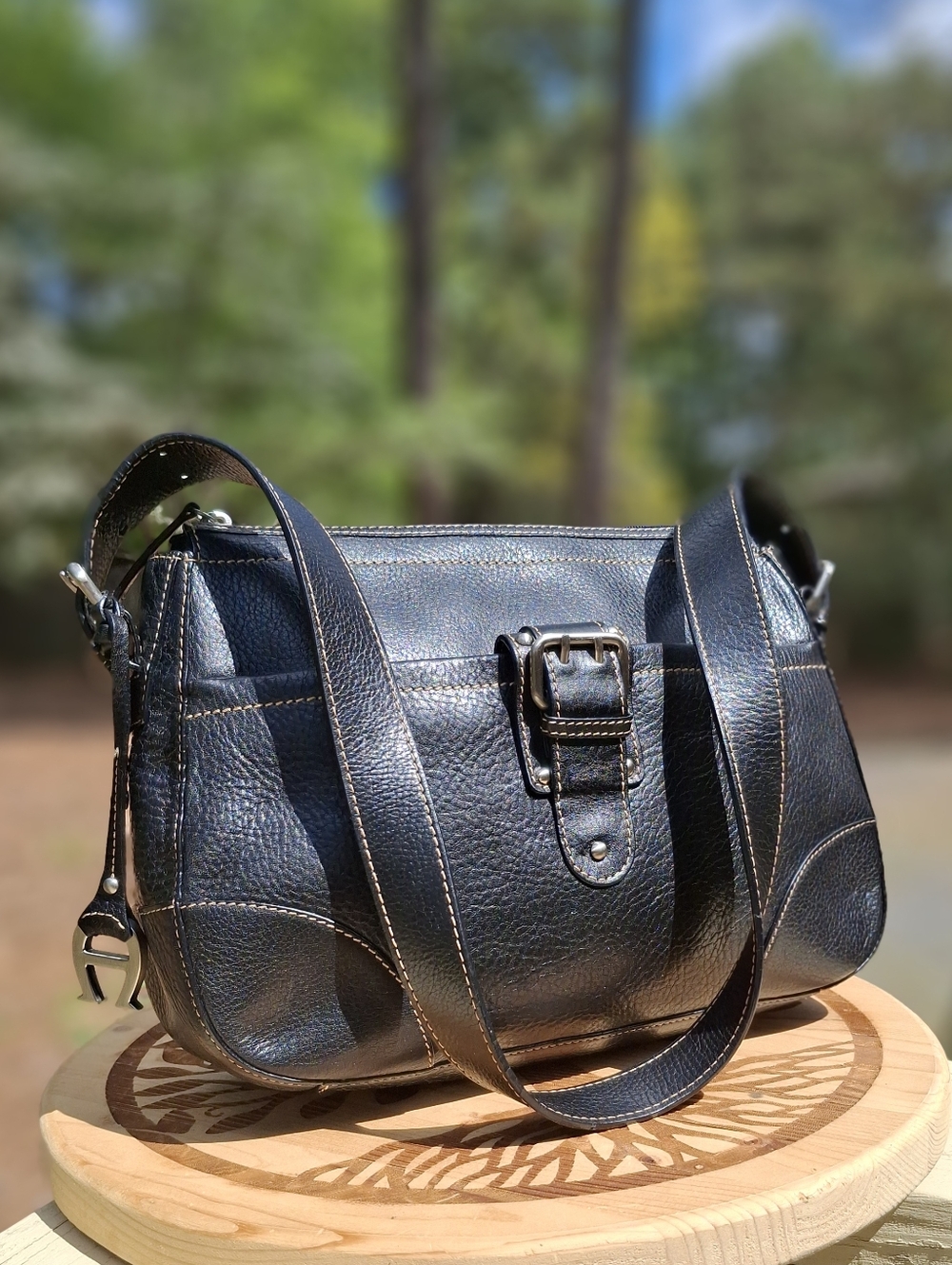Vintage 90's Etienne Aigner Black Pebbled Leather Minimalist Shoulder Bag